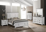 Roundhill Furniture Clelane Wood Bedroom Set with Shiplap Panel Bed, Dresser, Mirror, Nightstand, and Chest, Queen, Weathered White and Walnut Roundhill Furniture
