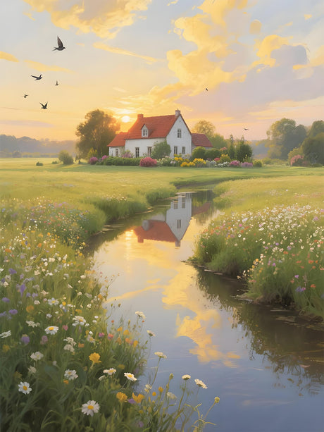 Landscape Diamond Painting Kits for Adults, Sunset Scenery Diamond Art Kits for Beginners, 5D DIY Full Round Drill Farm Diamond Painting Gem Art for Adults, Home Wall Decor 12 x 16 Inch Generic