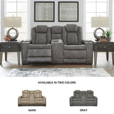 Signature Design by Ashley Next-Gen DuraPella Modern Faux Leather Power Reclining Loveseat with Console & Adjustable Headrest, Gray Signature Design by Ashley