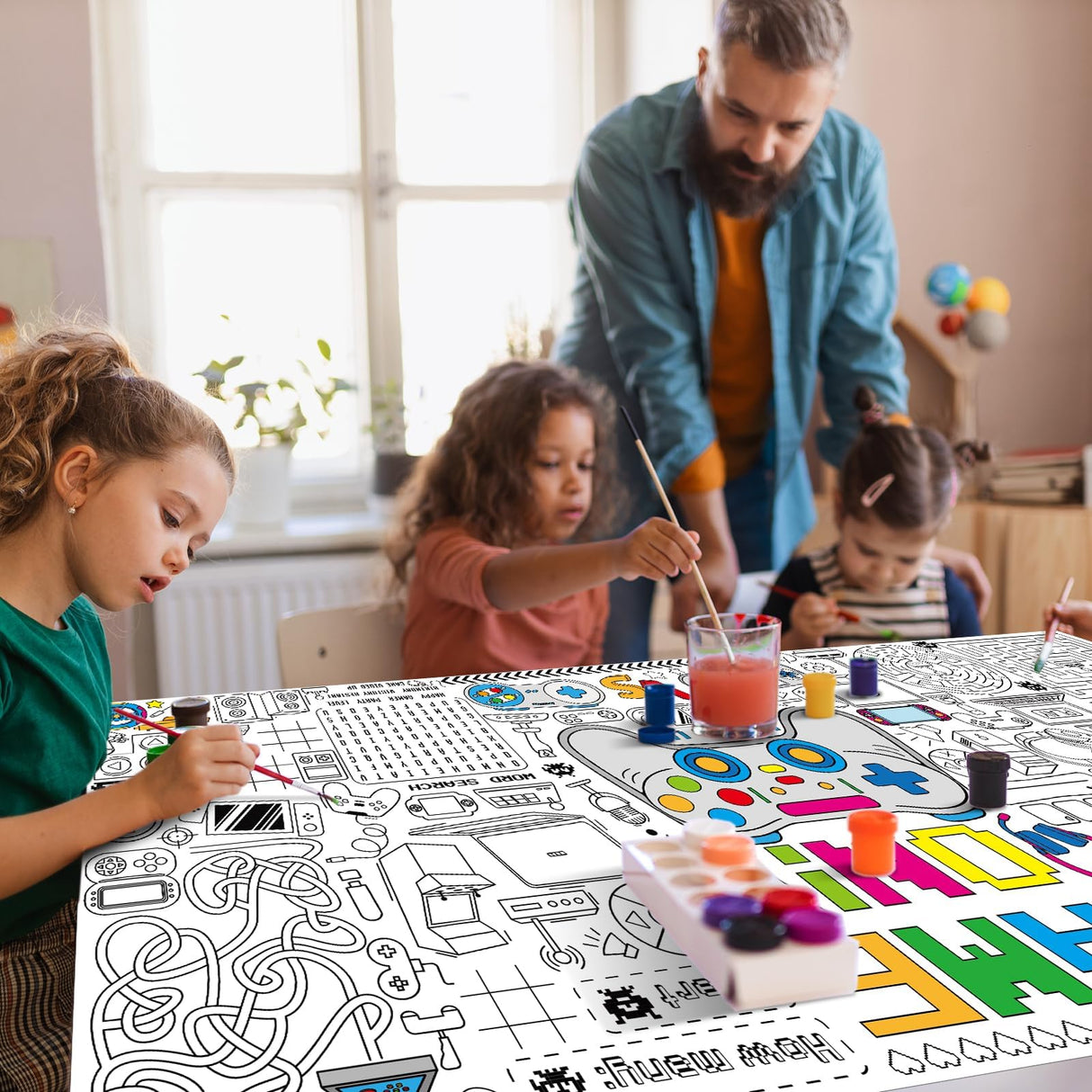 Video Game Giant Coloring Poster Large Gamer Versatile Activity Drawing Paper Coloring Tablecloth DIY Gaming Theme Game Poster Table Cover Children Art Craft Coloring Mat Home Classroom Party Suppiles Naozinebi
