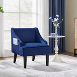 Yaheetech Mid-Century Accent Chair, Velvet Club Chair with Pocket, Wood Frame Comfy Barrel Chair for Living Room/Waiting Room/Bedroom, Blue Yaheetech