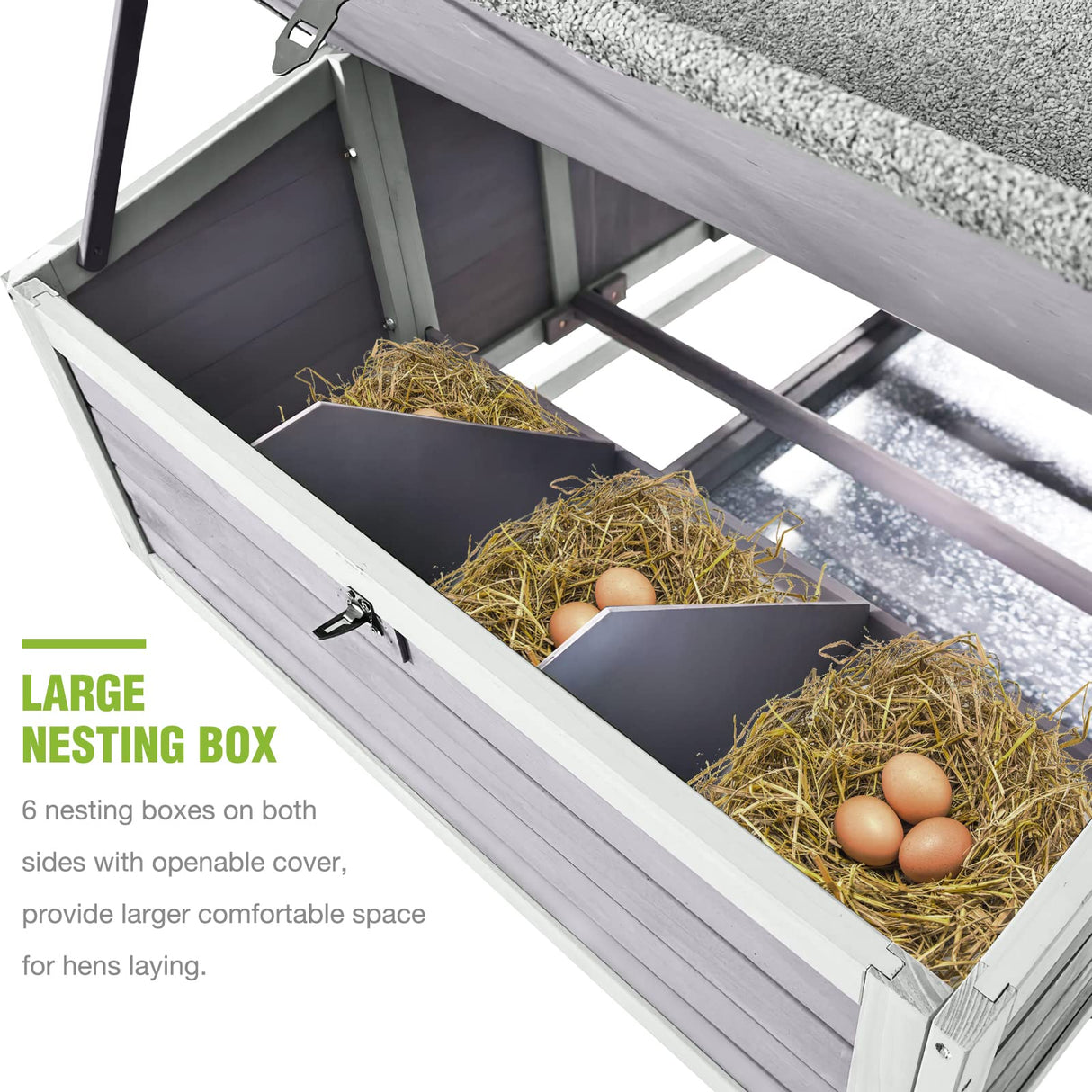 GUTINNEEN Large Chicken Coop on Wheels Mobile Wooden Hen House Weatherproof Duck Poultry Cage 67.3" L for 6-8 Chickens with 6 Nesting Box GUTINNEEN