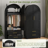 Maupvit Wardrobe Closet, Modern Armoire Wardrobe Closet with 2 Drawers and Arched Doors, 73" Tall Wooden Bedroom Armoires with Shelves and Hanging Rod, Black Maupvit