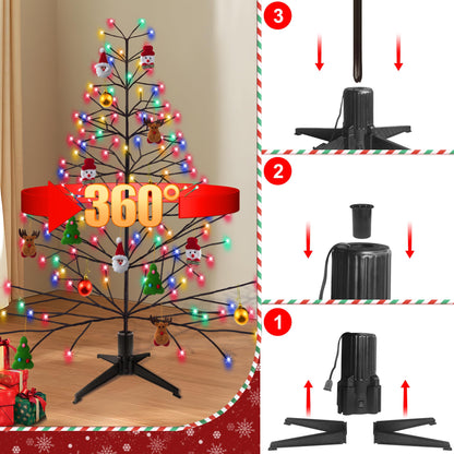 Stright 360-Degree Rotating Christmas Tree Stand, Adjustable Revolving Base for Tree Up to 7.5FT, Spinning Christmas Tree Stand with 2 Settings Trunk Diameter and One Built-in Electrical Outlet