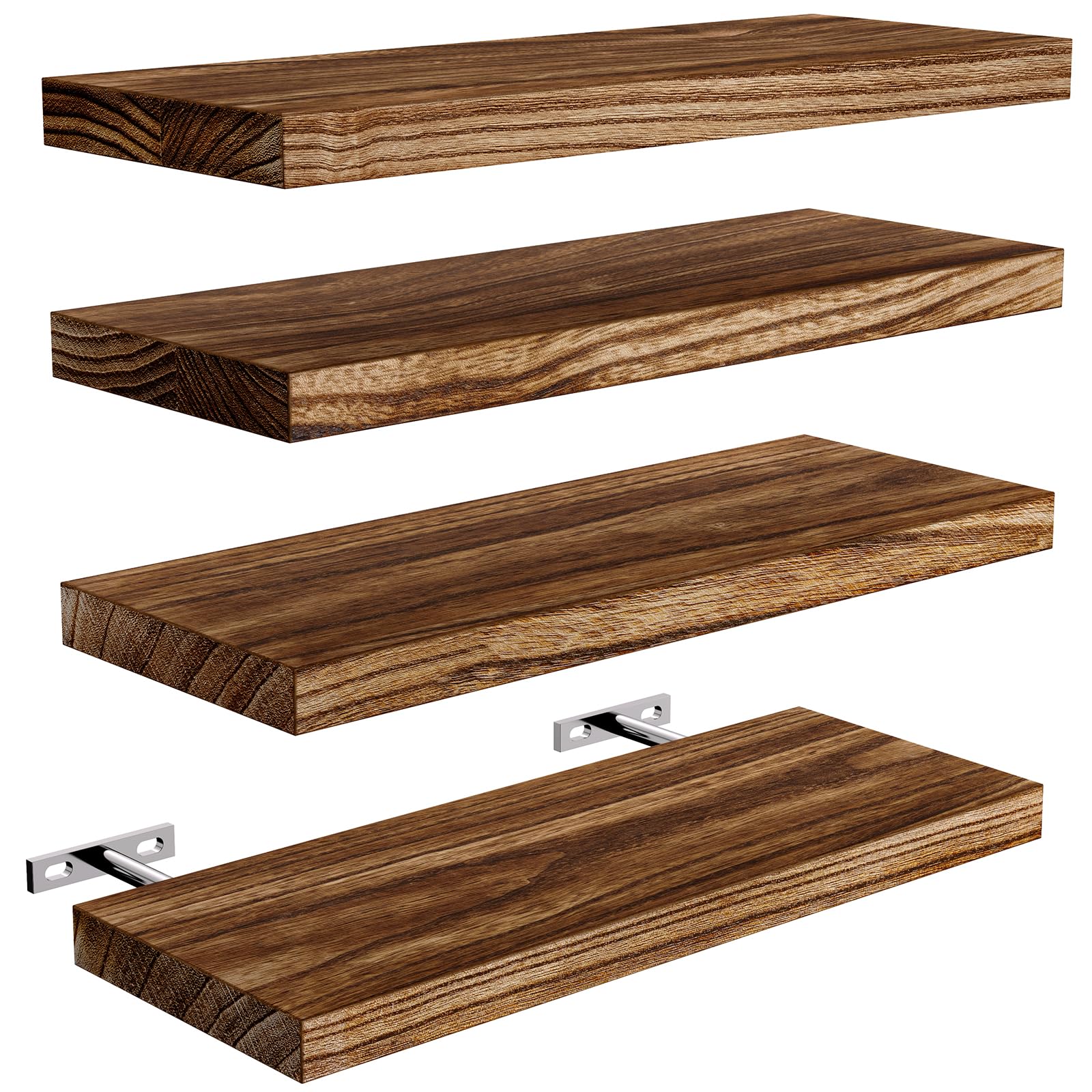 AMADA HOMEFURNISHING Floating Shelves, Paulownia Wood Wall Shelves for Bathroom/Living Room/Bedroom/Kitchen/Home Office, Natural Wood Floating Shelf for Home Storage & Organization, Set of 4, - WoodArtSupply