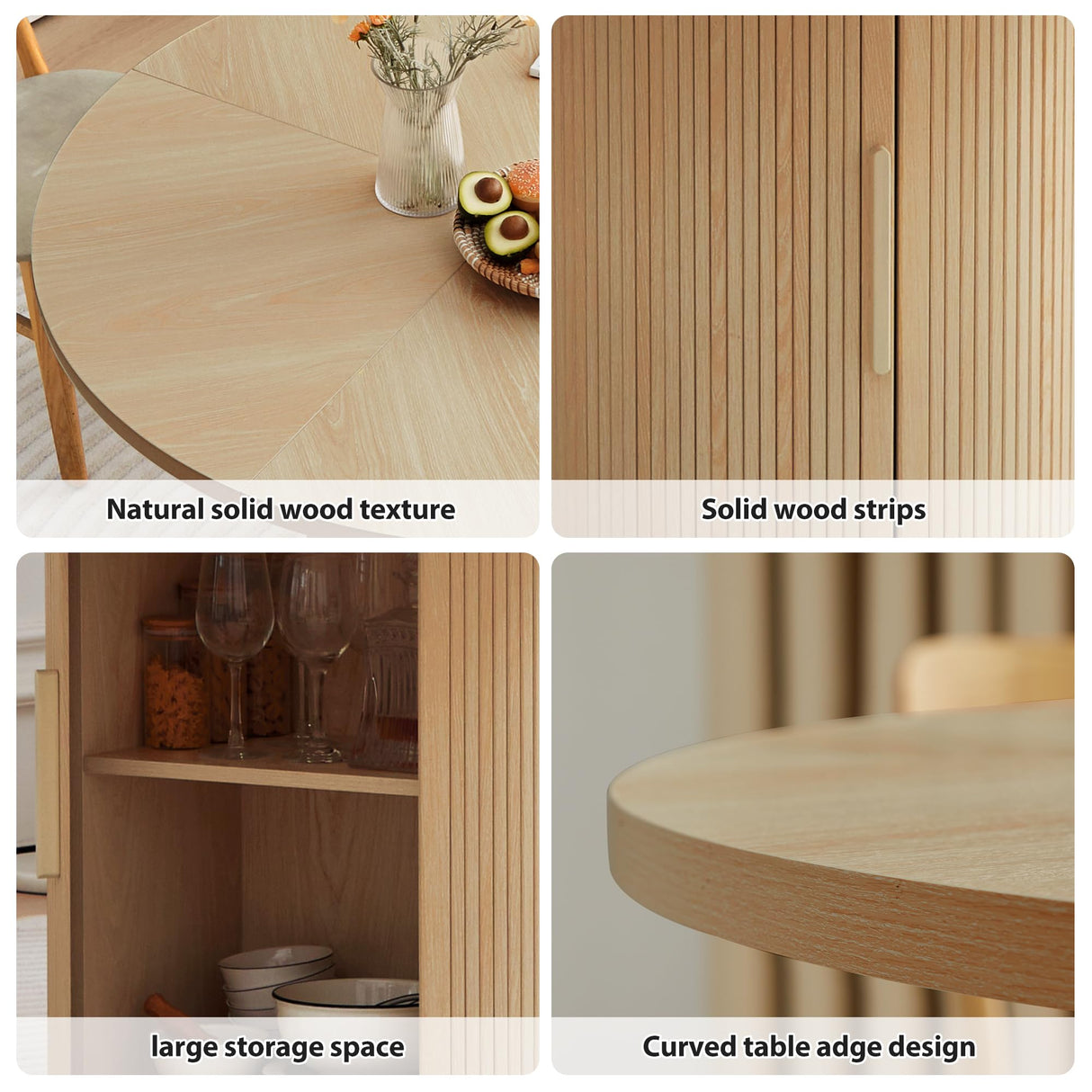 weselon 47 inch Round Dining Table for 4, Kitchen Table Dinner Table with 2-Layer Storage Shelf and Wood Slide Door for Home Dining Room Living Room (Natural) weselon