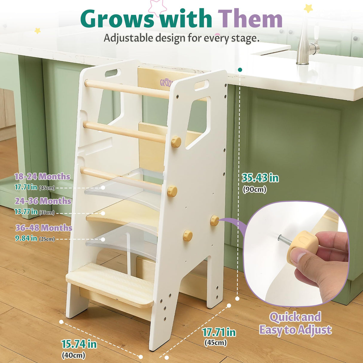GroowingMind Toddler Tower - Adjustable Montessori Multi-Use Toddler Kitchen Stool, Safe Toddler Tower, Essential Toddler Game Changer- Perfect Toddler Chair GroowingMind