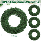 Hotop 4 Pcs Artificial Christmas Wreath for Front Door Christmas Green Farmhouse Wreath DIY Faux Plain Wreaths for Decorating Window Room Christmas Party Decor (24 Inches) Hotop