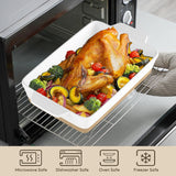 YMASINS Ceramic Baking Dish, Casserole Dishes for Oven, Extra Deep Lasagna Pans with Handles, Rectangular Bakeware Set of 3 from Oven to Table, Easy to Clean, 14.7 x 8.7 x 3 Inches, White YMASINS