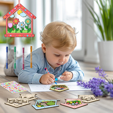 12PCS Birdhouse Wind Chime Kit for Kids Make Your Own Hollow Out Bird House Wind Chime DIY Coloring Wood Crafts Spring Wooden Arts and Crafts for Boys Girls School Activities Party Decoration TREACLUB