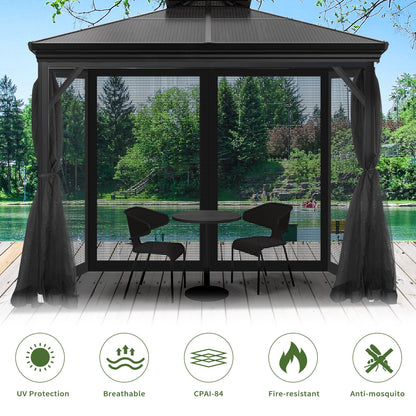 Gazebo Universal Replacement Mosquito Netting, 10' x 10' Outdoor Canopy Net Screen 4-Panel Sidewall Gazebo Curtains, with Zippers, Easy to Install, Fit for Most Gazebo 10x10 Canopy，Patio （Black）