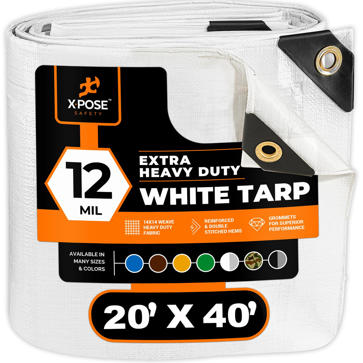 Heavy Duty White Poly Tarp 20' X 40' - Multipurpose Protective Cover - Durable, Waterproof, Weather Proof, Rip and Tear Resistant - Extra Thick 12 Mil Polyethylene - by Xpose Safety Xpose Safety