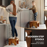 Holana 9" Acacia Wood One Step Stool for Adults - 300 Lbs Wooden Step Stools Heavy Duty for High Bed Riser, Bathroom, Bedroom - Small Stepping Stool for Elderly, Seniors, Kids, Handicap Use Indoor HOLANA