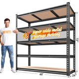 REIBII 48" W Garage Shelving 3020LBS Storage Shelves 5 Tier Heavy Duty Shelving Adjustable Garage Shelves for Basement, Warehouse, Commercial, Easy Assemble, 48" W x 72" H x 24" D REIBII