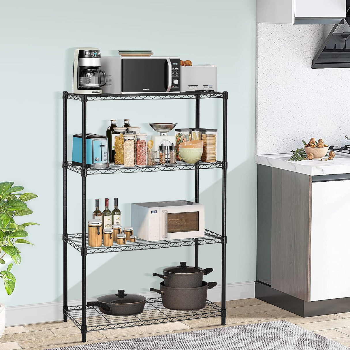 Lynkloft 4-Shelf Metal Shelving Rack 36" L x 14" D x 54" H Garage Storage Shelves NSF Adjustable Wire Shelves Organizer for Kitchen Closet Basement, Each Shelf Can Hold 250LBS, Black Lynkloft