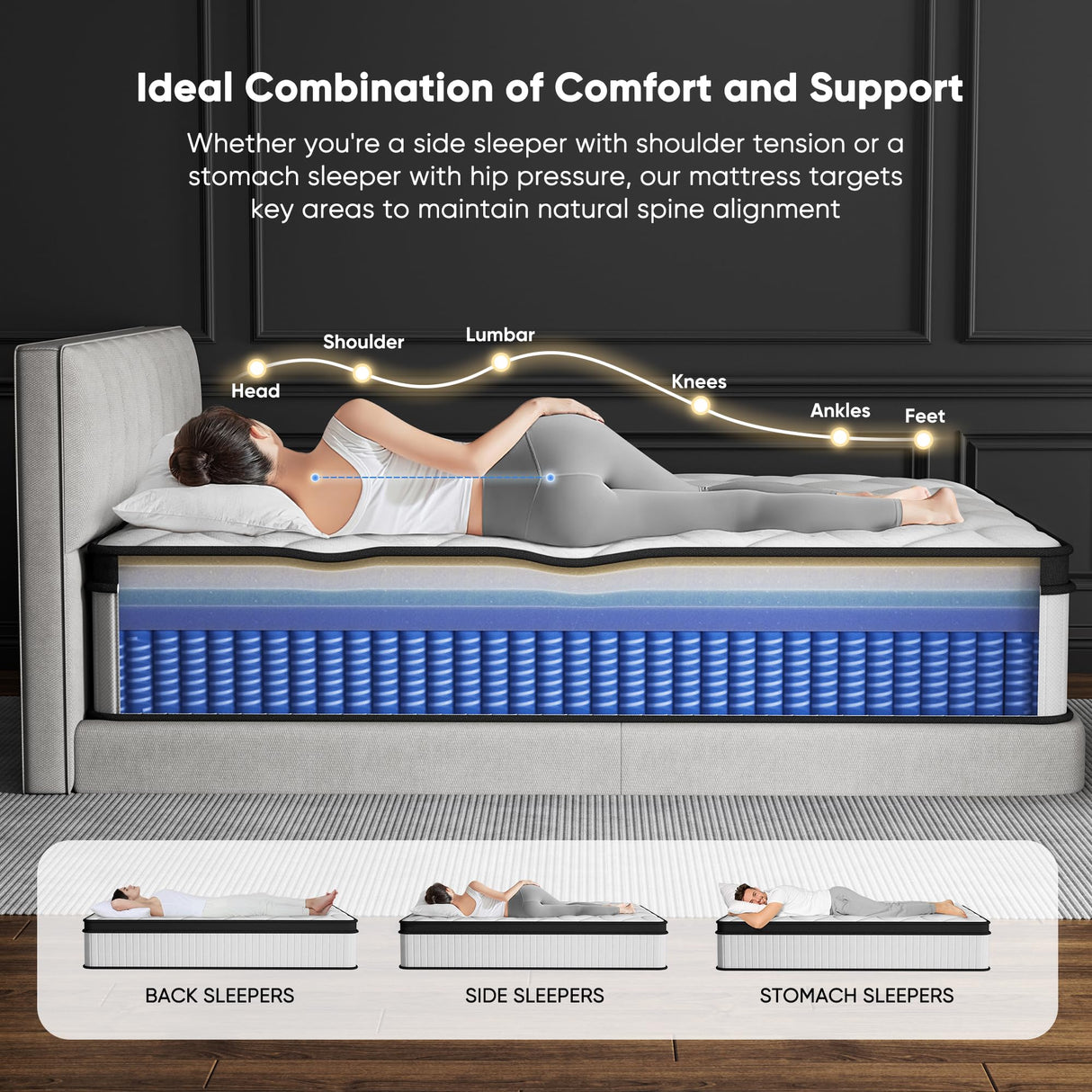 12 Inch King Size Mattress - 2025 Upgraded Hybrid Cooling Gel Memory Foam & Pocket Coils, Medium Firm Mattress in a Box for Back Neck Pain Relief, Motion Isolation, Edge Support, CertiPUR-US Certified VIPNOW