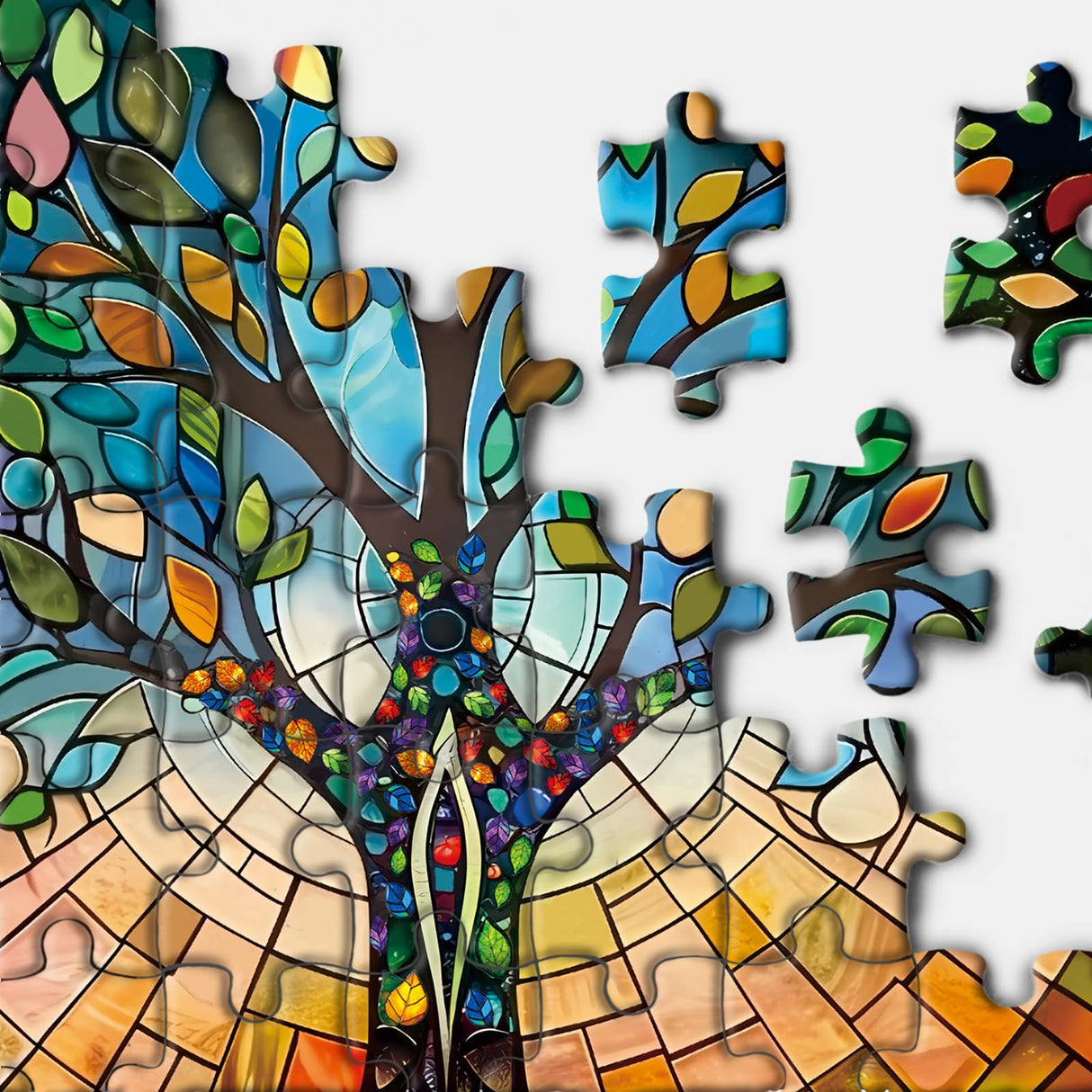 Stained Glass Tree of Life Puzzle 1000 Piece for Adults, Fantasy Galaxy Jigsaw Puzzles Art, Colorful Nature Leaf Puzzle BBOLDIN