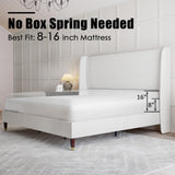 PaPaJet King Platform Bed Frame 51.2" High Headboard Tall Upholstered Bed/No Box Spring Required/Wood Slat Support/Easy Assembly White PaPaJet