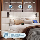 Jocisland King Size Upholstered Bed Frame with Widened Headboard,Lift-Up Storage Bed and Built-in Reading Light, Velvet Platform Frame, No Box Spring Required,Cream Jocisland