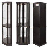 Lighted Corner Display Curio Cabinet Wooden Shelving Unit with Tempered Glass Door, Bar and Liquor Storage Area with 4 Shelves, Wine Cabinet，Black CQSXDA