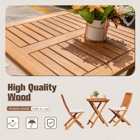 Devoko Outdoor 3 Piece Folding Patio Bistro Set Acacia Wood Bistro Table and Chairs Set of 2 for Garden Poolside Backyard Balcony Porch Deck Devoko
