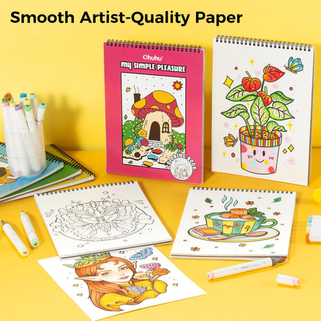 Ohuhu Double-Sided Bleedproof Coloring Book for Alcohol Markers - 4 Sets of 8"x10" Coloring Books - 160 Stress-Relieving Animal Mandala Flower Dessert Portrait Designs for Adults and Teens Ohuhu