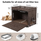DOVEAID Cat Litter Box Enclosure Furniture Hidden, Pet House Litter Box Furniture for Large Cats, Handwoven Rattan with Door Cat Washroom Box, Indoor Cat House Storage with Soft Litter Mat, Brown DOVEAID