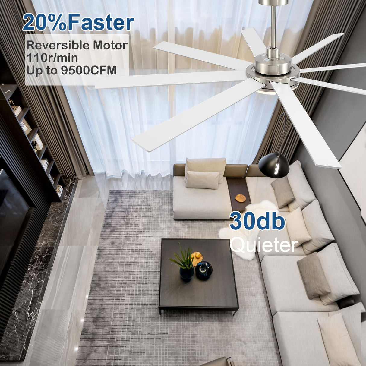 72 Inch Large Ceiling Fans with Lights and Remote, Modern Brushed Nickel Ceiling Fan for Indoor or Outdoor Patio, 6 Speed, Reversible, DC Motor, Timer, 3 CCT, Dimmable putroad