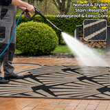 Reversible Outdoor Plastic Straw Rug 5x8 Ft, Waterproof Foldable Camping Mat with Uv Protection, Quick-Dry Plastic Straw Patio Carpet for Deck Rv Porch Backyard Black & Brown BUPPLEE