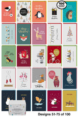 Dessie 100 Unique Modern Christmas Cards with Envelopes and Matching Sealing Stickers. Happy Holiday Cards with Short Greetings Inside. Bulk Christmas Cards Boxed with Envelopes Dessie