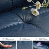 TYBOATLE 65" Blue Faux Leather Loveseat for Bedroom, Mid-Century Modern Tufted Comfy Loveseat w/USB Charging Ports and Wide Arms, 2 Seat Office Small Couch for Small Space TYBOATLE