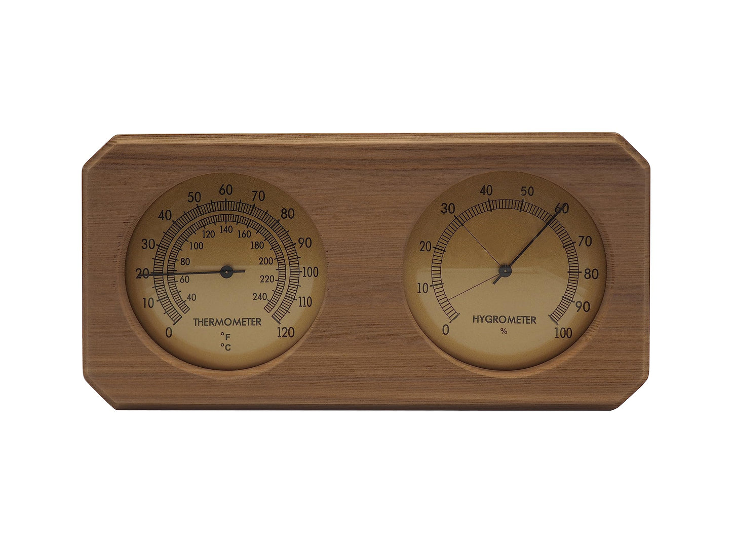 HSE Cedar Sauna Thermometer & Hygrometer - 2-in-1 Mechanical Instrument with Minimalist Design and Glass Dials (Horizontal)