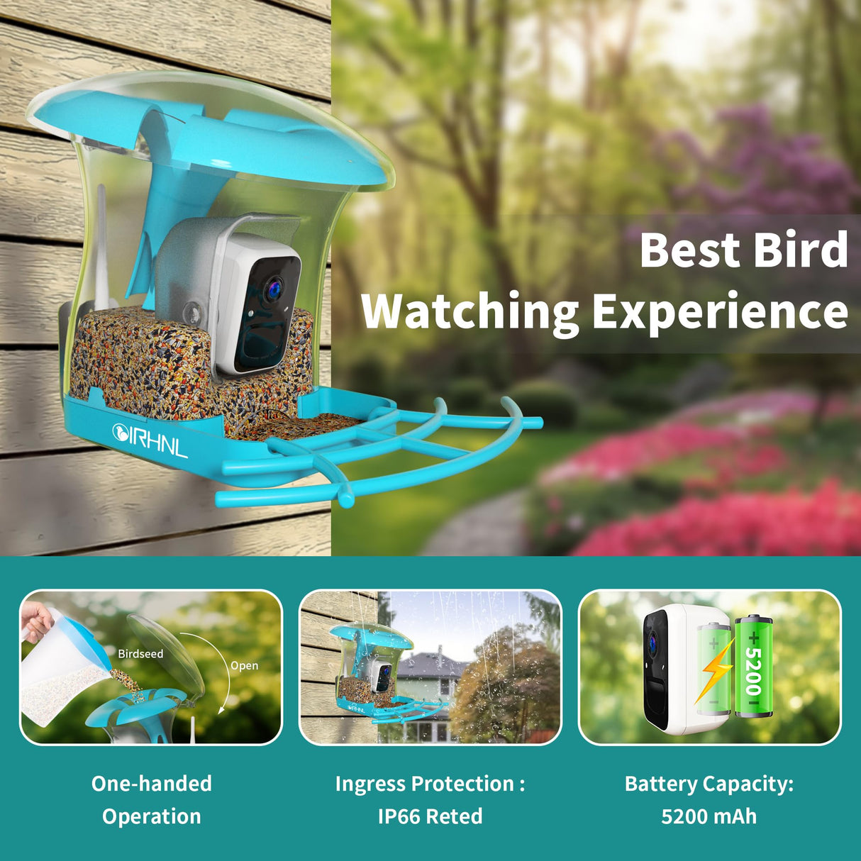 OIRHNL Smart Bird Feeder with Camera,AI Identify Birdwatching Camera with Solar Powered-Motion Activated & Watching HD Bird Video,Transparent OIRHNL