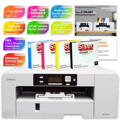 Sawgrass Easysubli SG1000 Sublimation Printer with Deluxe Stater Bundle (31ml Ink Set), White