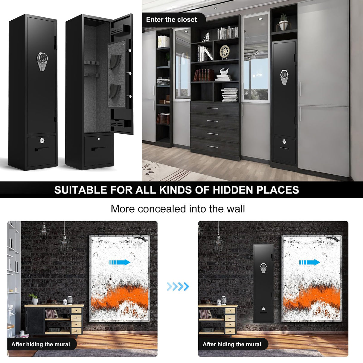 Marcree 3-5 Gun Safe, Digital Rifle Gun Safe with Drawer, Quick Access Gun Safe for Rifles and Pistols with Dual Alarm System, Shotgun Safe with Silent System, Electronic Lock Marcree