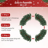 Prelit Christmas Wreath 48 Inches Large Outdoor Christmas Wreath 162 Warm White LED Lights, Artificial Lighted Christmas Wreath Winter Wreath with 460 PVC Tips Vivid Pine Cones and Berry Clusters Abbrevi