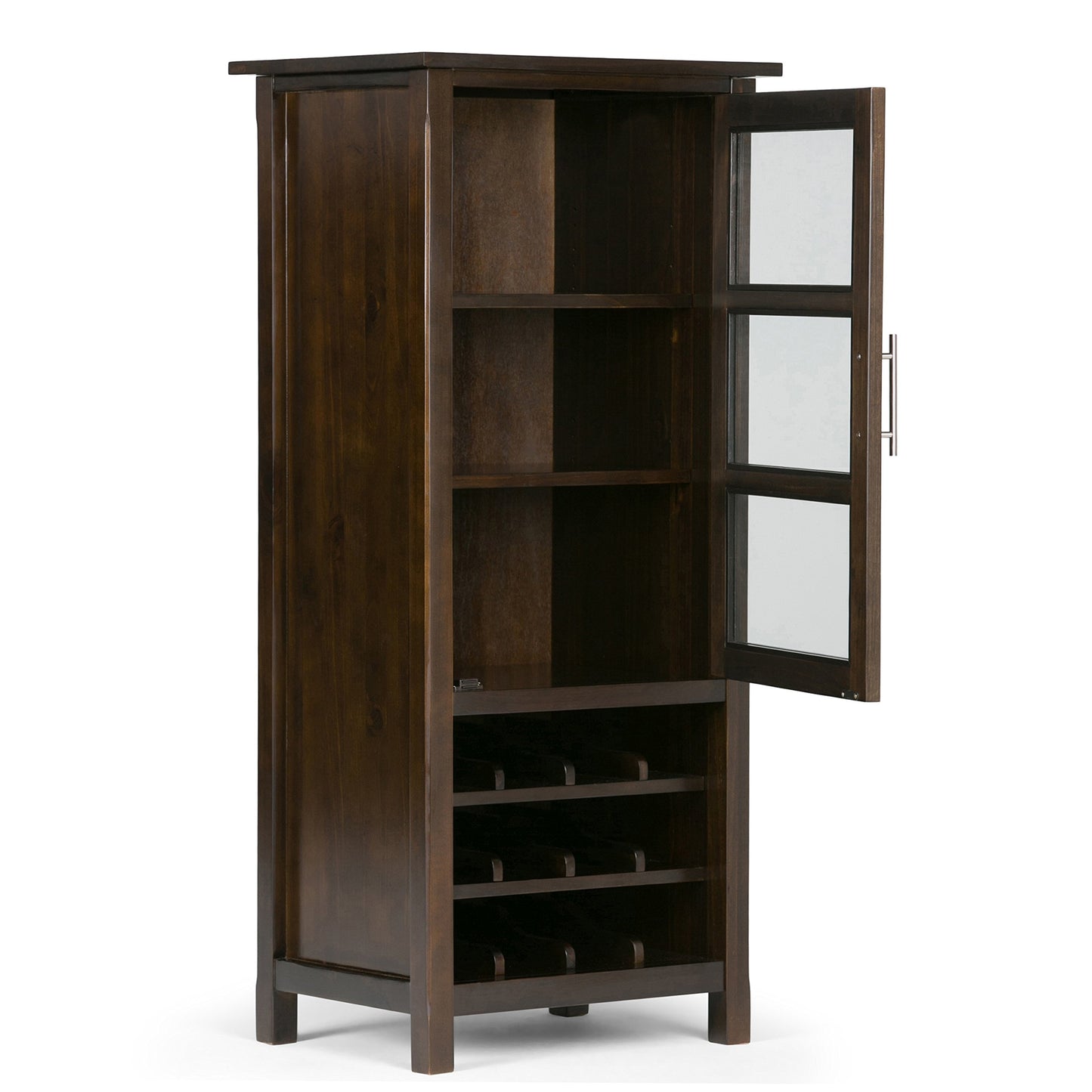 SIMPLIHOME Avalon 12-Bottle SOLID WOOD 22 Inch Wide Contemporary High Storage Wine Rack Cabinet in Dark Tobacco Brown, For the Living Room, Dining Room and Kitchen - WoodArtSupply