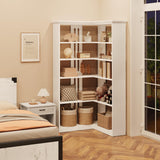 IDEALHOUSE Corner Bookshelf 72.8in Farmhouse Bookcase Large Bookshelf Wood Bookcase Tall 5 Tier Corner Shelf L Shaped Bookshelf Storage Display Rack Living Room Bedroom (White, Half Panel) IDEALHOUSE