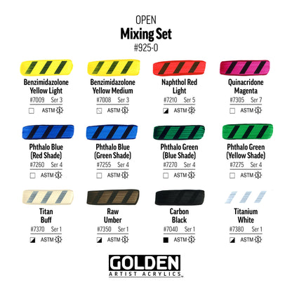 OPEN Slow-Drying Acrylics by GOLDEN, Mixing Set, Professional Acrylic Paint - WoodArtSupply