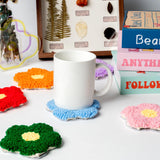 WATINC Flower Punch Needle Coaster Kit - 22Pcs Crafts Punch Needle Coasters Kits for Beginners, Flower Patterns Tufted Rug Pads with Adhesive Felt Yarns Embroidery Hoop Instruction WATINC