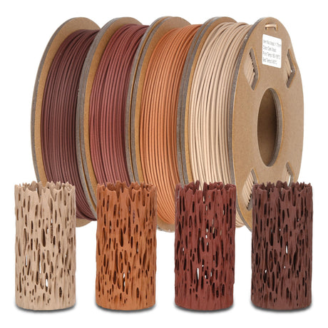 FOVFO Wood 3D Printer Filament Bundle, Wood PLA Filament 1.75mm Bundle, Wood Filament More Than 30% Real Wood Fiber, Walnut, Oak, Cherry, Teak, 250g X 4 Pack FOVFO