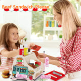 Victostar Wooden Play Food Set (58 pcs) Slice & Stack Sandwich Counter, Pretend Play Store Food Toys, Burger Shop Toys for Boys and Girls Victostar
