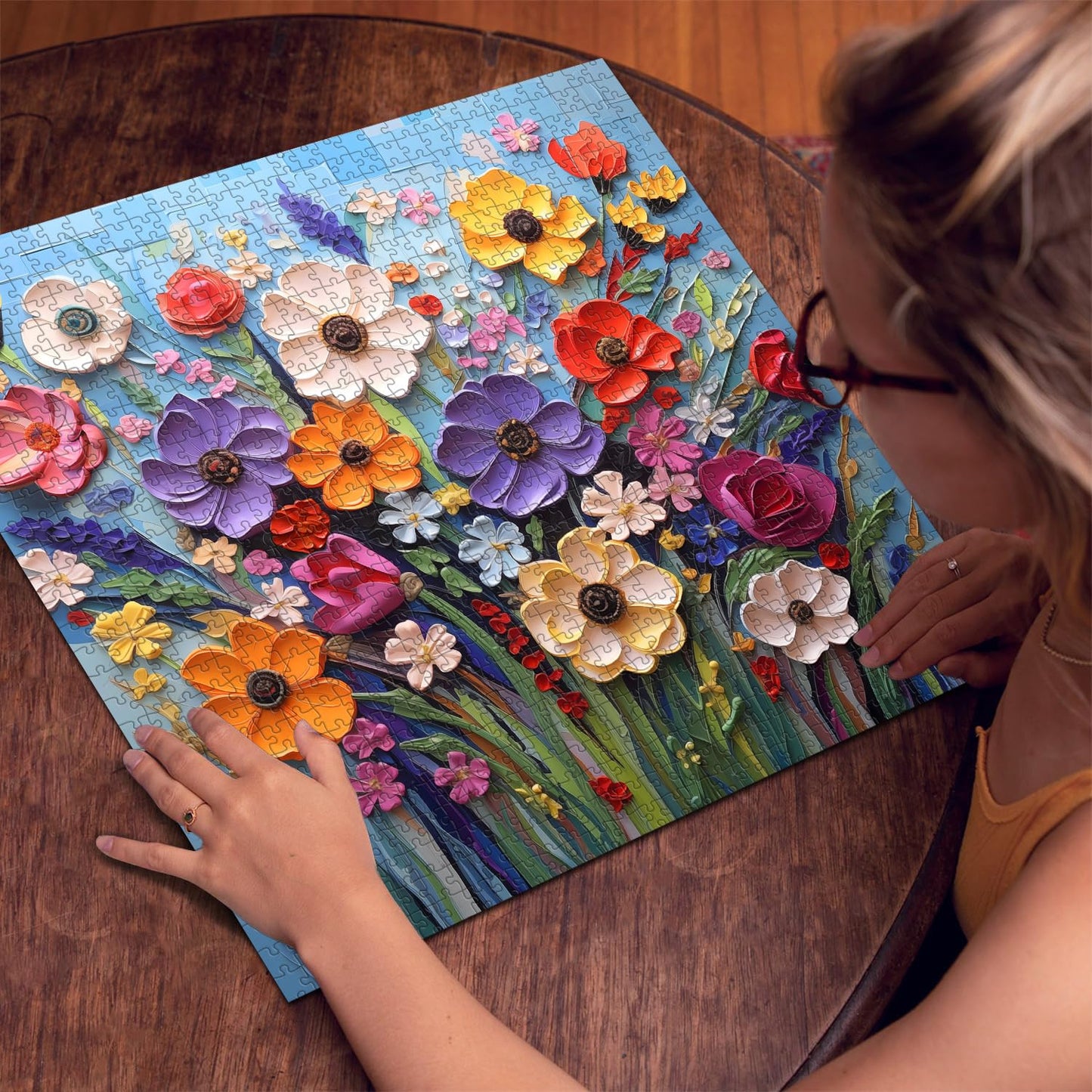 Colorful Flower Puzzles for Adults, Mosaic Plant Floral Puzzle Art, Spring Flower Garden Jigsaw Puzzles 1000 Pieces Painting