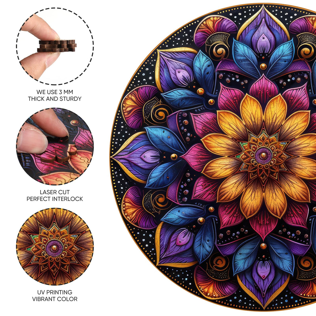 Mandala Wooden Puzzles for Adults 200 Pieces- Mandala Succulent Wooden Jigsaw Puzzles for Adults and Kids, Medium Family Reunion Puzzle, Valentine's Day Puzzle Gift for Lovers Friends Family jiroinlly
