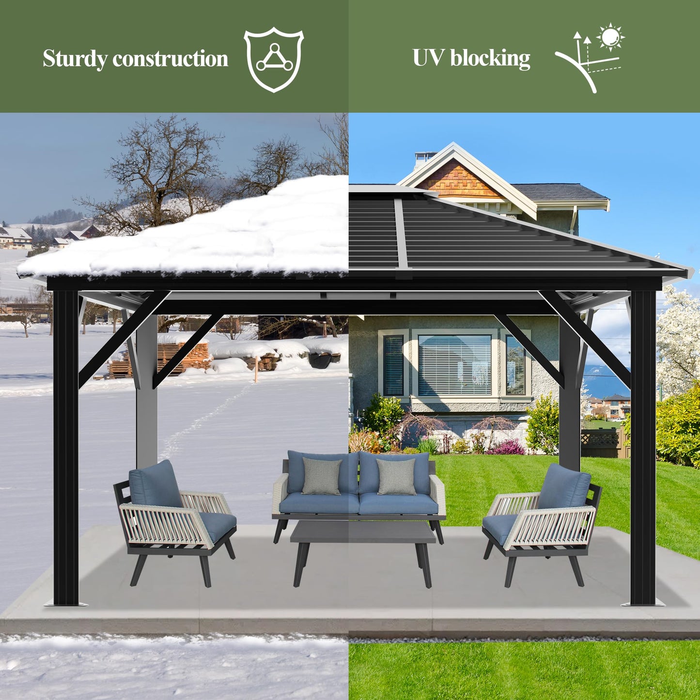 10x12ft Hardtop Gazebo with Netting and Fully Enclosed Zip Curtains, Heavy Duty Galvanized Steel Outdoor Stripes Roof for Patio, Backyard, Lawns (10x12 ft with Netting Only) - WoodArtSupply