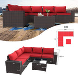 Kullavik 6PCS Outdoor Patio Furniture Set PE Wicker Rattan Sectional Sofa Patio Conversation Sets,Red Kullavik