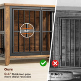 Lulive Dog Crate Furniture, Wooden Dog Kennel Indoor with Adjustable 360°& Height Dog Bowls, Double Doors Furniture Dog Crates End Table for Small/Medium 31.5" L*22.5" W*25.6" H, Brown Lulive
