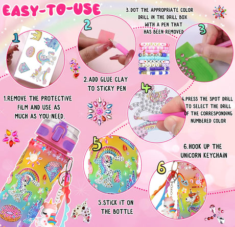 Sanilinwild Gifts for Girls Age 4-12-Decorate Your Own Water Bottle - DIY Friendship Bracelet,Christmas/Easter/Birthday Gift Ideas,Fun Arts and Crafts Gifts Toys for Girls(((Rainbow Unicorn) Sanilinwild