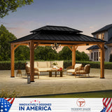 Modern Shade Rosewood Wood Gazebo 12' x 16', Cedar Framed Wood Grill Gazebo with Double Galvanized Steel Roof, Permanent Hardtop Wooden Pavilion with Sturdy Hooks for Garden, Backyard, Patio, and Deck Modern Shade Outdoor Living Spaces