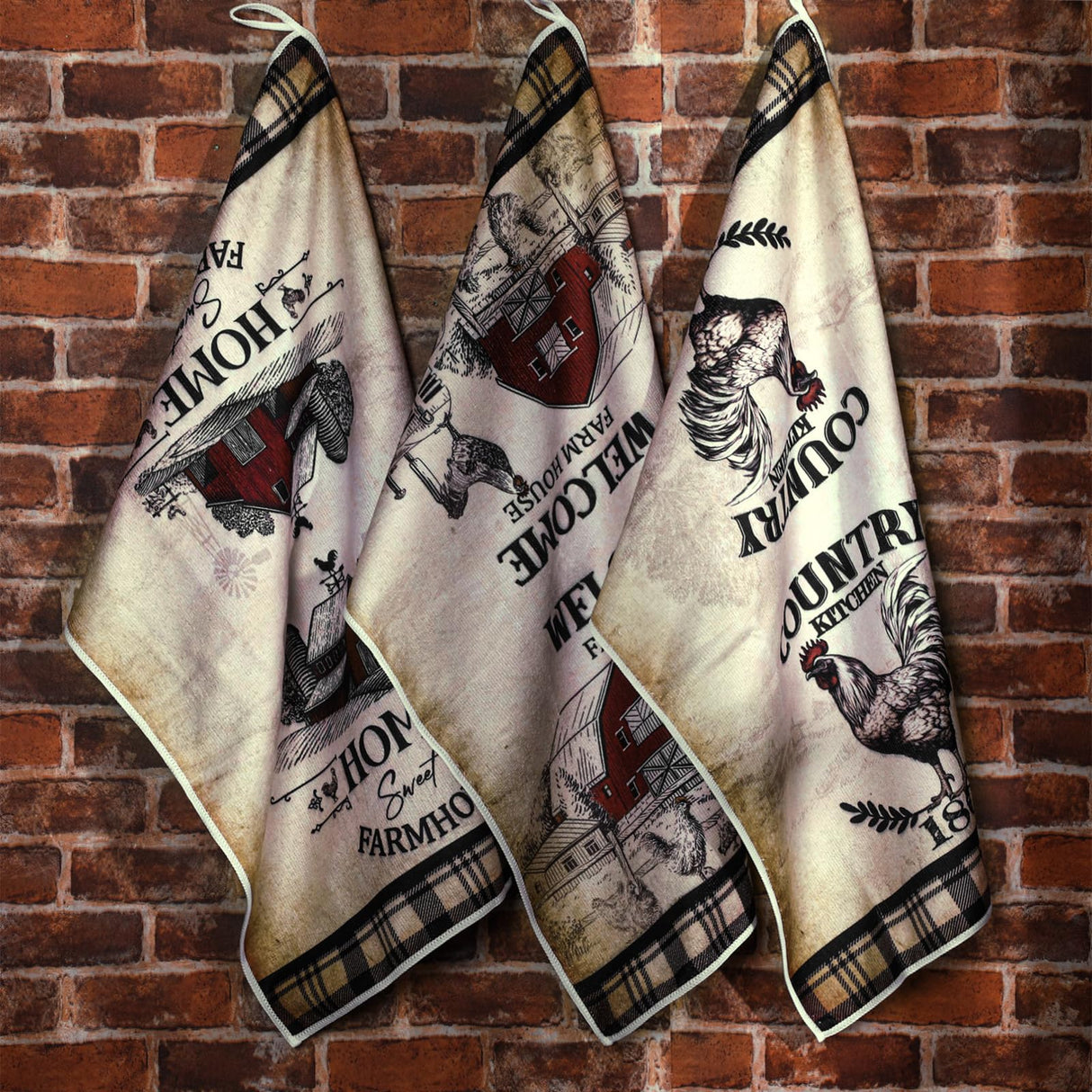 Bencailor 6 Pcs Farmhouse Kitchen Towels Chicken Rooster Kitchen Decor Farm Animal Hand Towels for Cooking Baking Housewarming Gift,15.75 x 23.62 inch(Retro Gray,Barn Farm) Bencailor